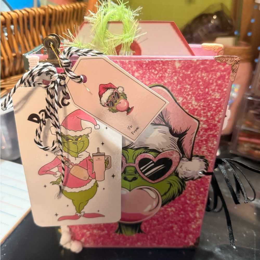 Grinch Holiday Gift Bag in Pink & Green
